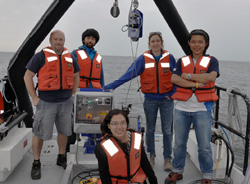 Students on the stern of a research vessel.