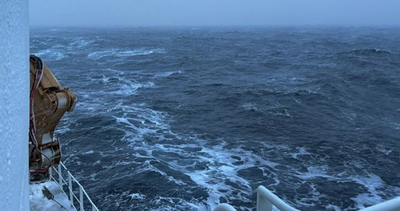 Rough sea off the side of the ship.