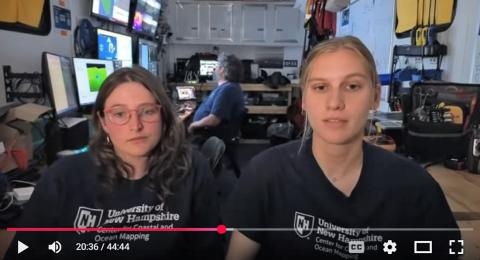 Still from video of Jenna Ehnot and Natalie Cook Q&A from inside the control center for the Lake Erie expedition.