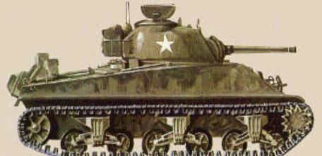 Characteristic shape of Sherman tank (above) is clearly evident in rendered image but 75 mm gun barrel is not.