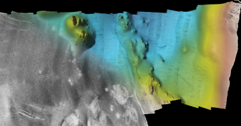 Multibeam bathymetry and backscatter from Aat’s Bay, Alaska, processed using techniques developed at CCOM/JHC.
