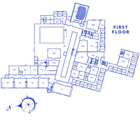 Blueprint of Chase Hall first floor