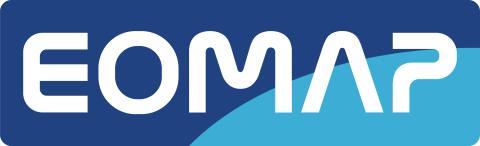 EOMAP logo with name on background of dark and light blue