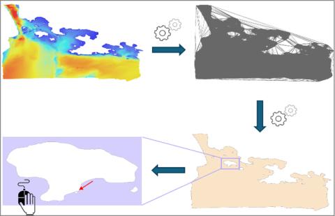 Four instances of a ocean survey with different polygon simplification applied