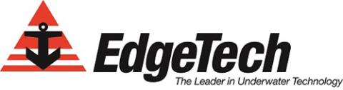 Logo for EdgeTech featuring a wordmark and a black anchor on a red and white striped triangle.